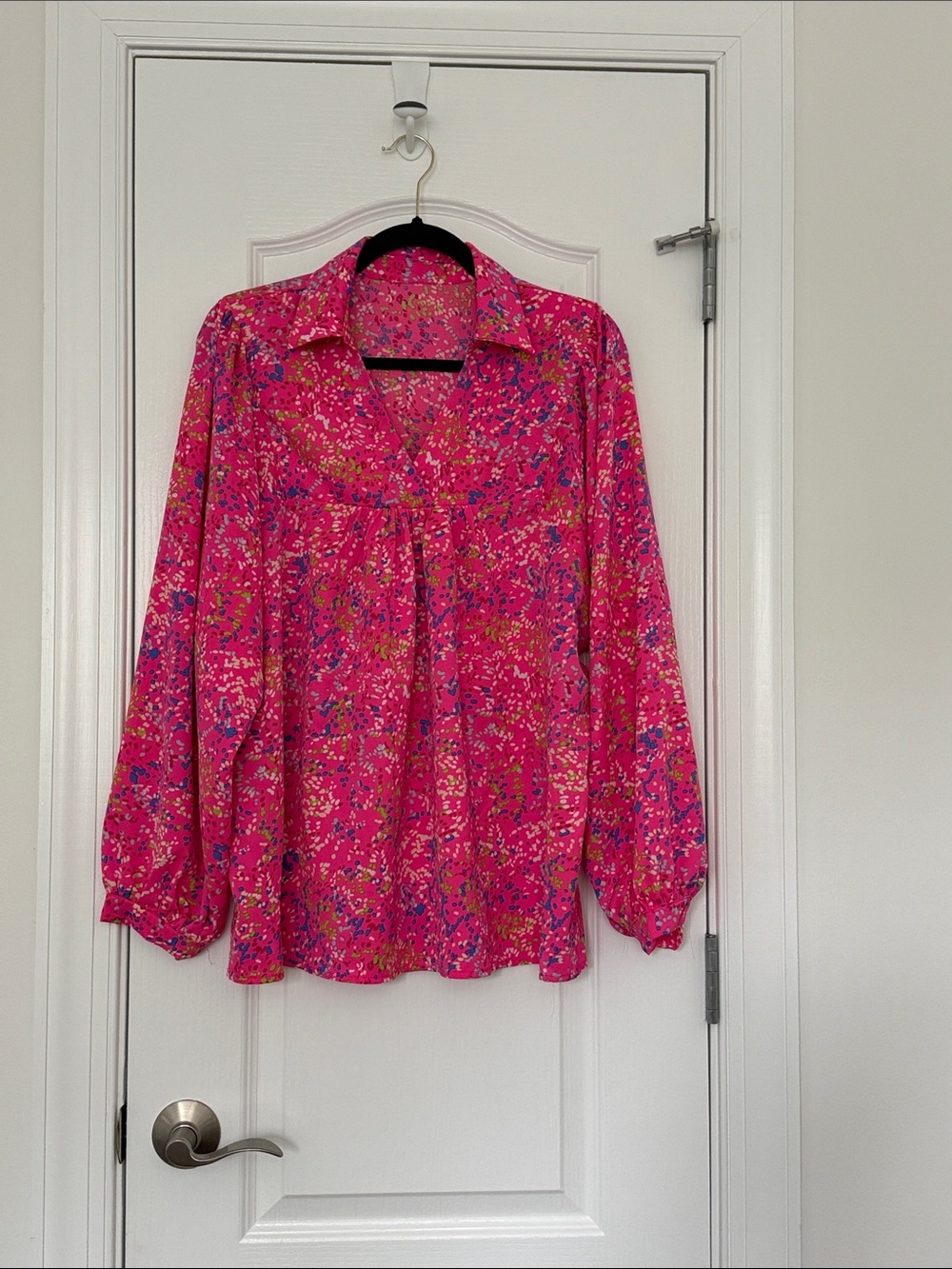 Women's Pink Floral Long-Sleeve Blouse